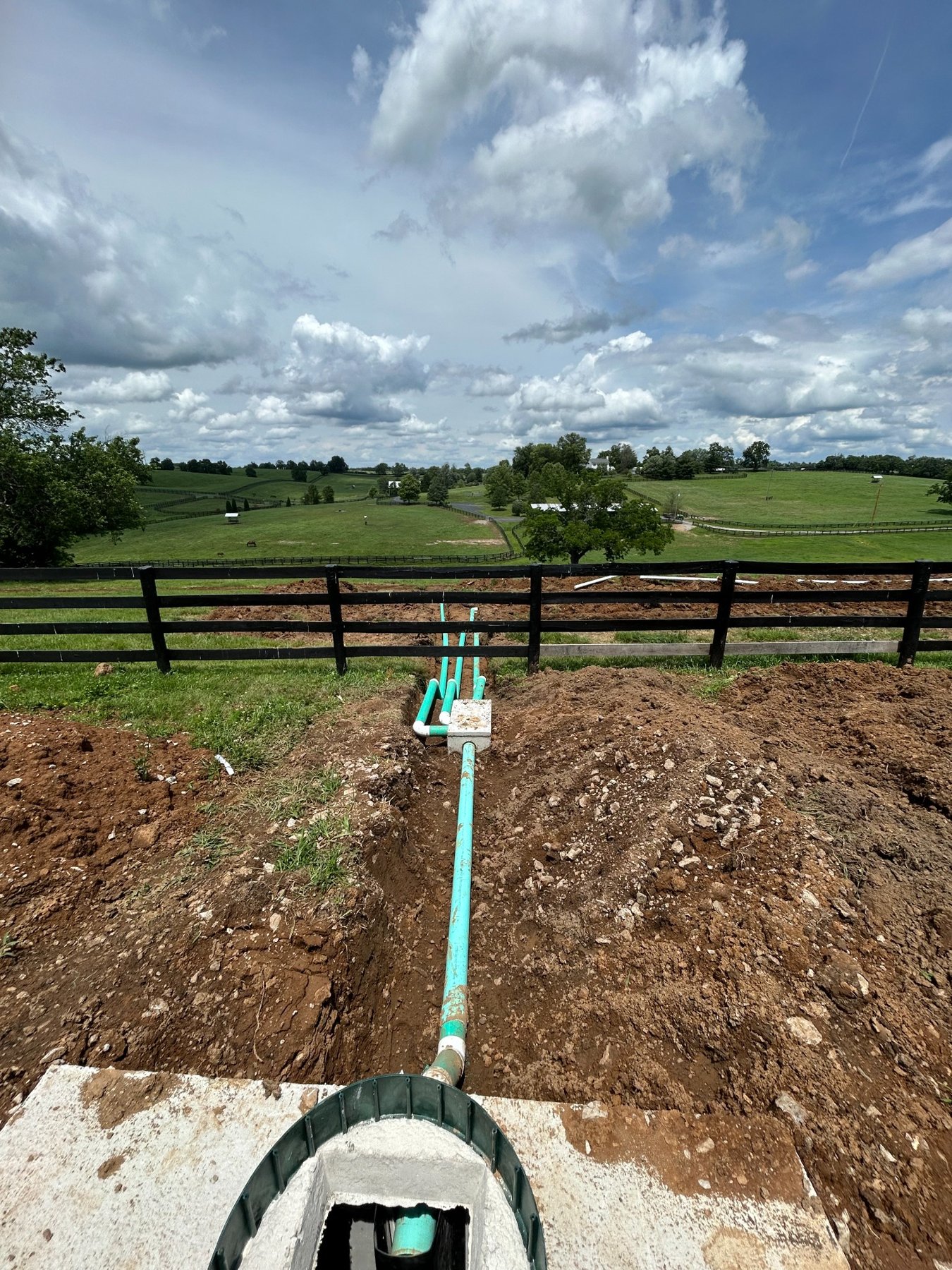Septic tank connection and pipework